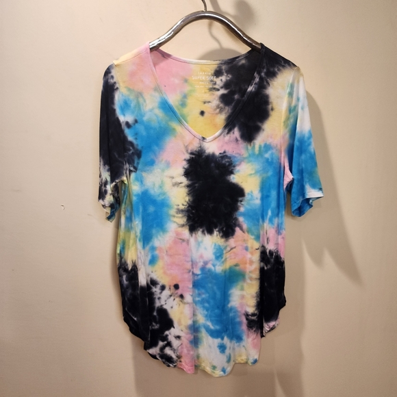 TORRID Tie Dye V Neck Tunic Tee short Sleeves T-Shirt size 1 - Picture 3 of 14